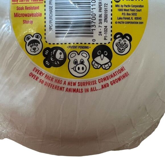 Hefty Zoo Pals Paper Plates New Sealed Unopened 2001 Pactiv 24 Count Y2K - Picture 4 of 6